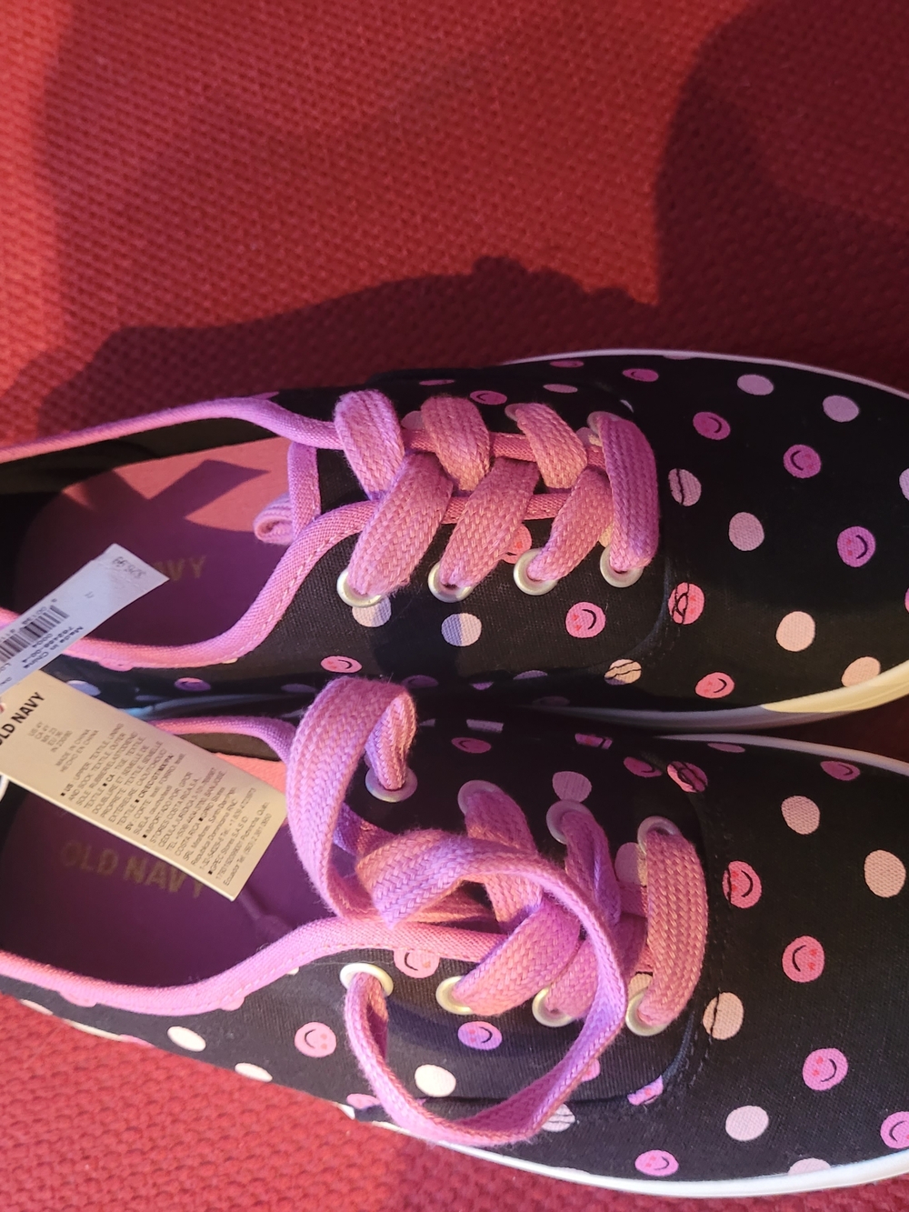 Old Navy Black Sneakers with Pink Polka Dots and Pink Laces